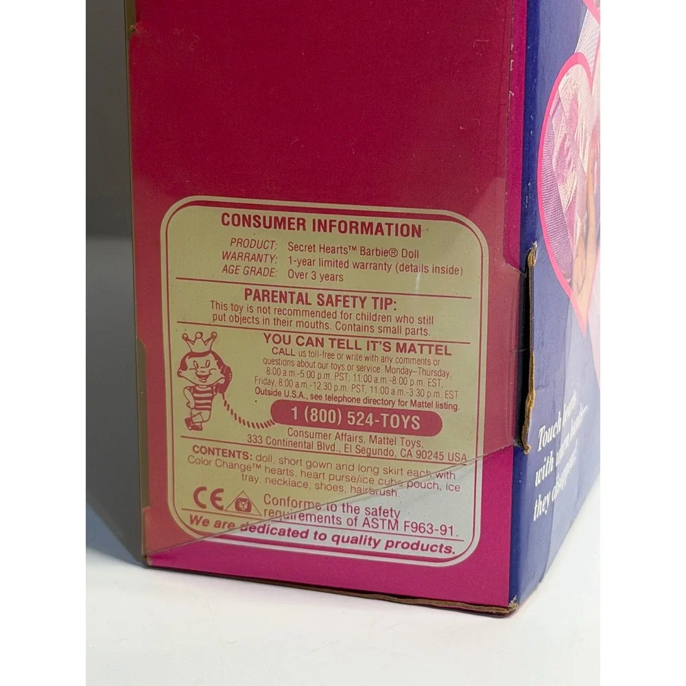 VTG Mattel Secret Hearts Barbie Doll Pink 1992 #7902 90s Fashion Toy Collectible